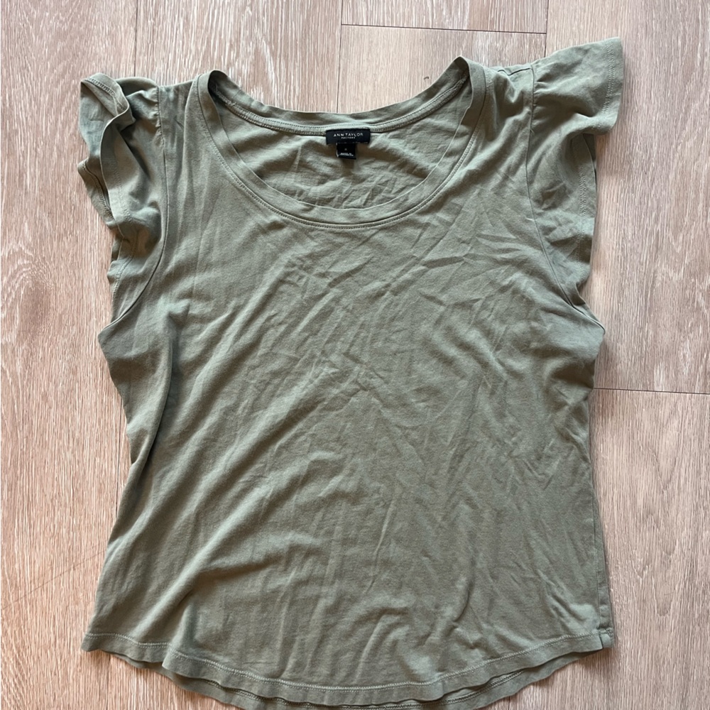 Ann Taylor Sage Green Flutter Sleeve Top